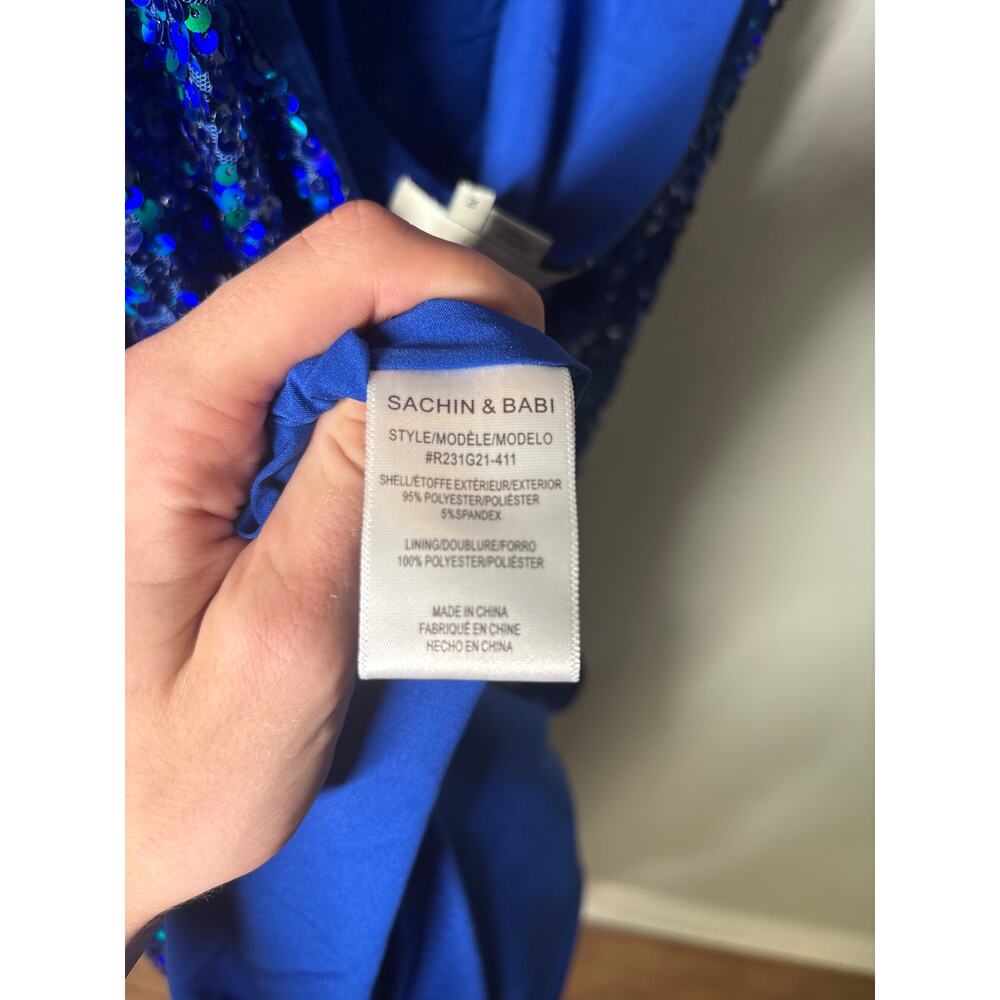 Sachin & Babi Mariah Open Back Gown Womens 2 Cobalt Sequin Boat Neck Evening - Picture 8 of 9